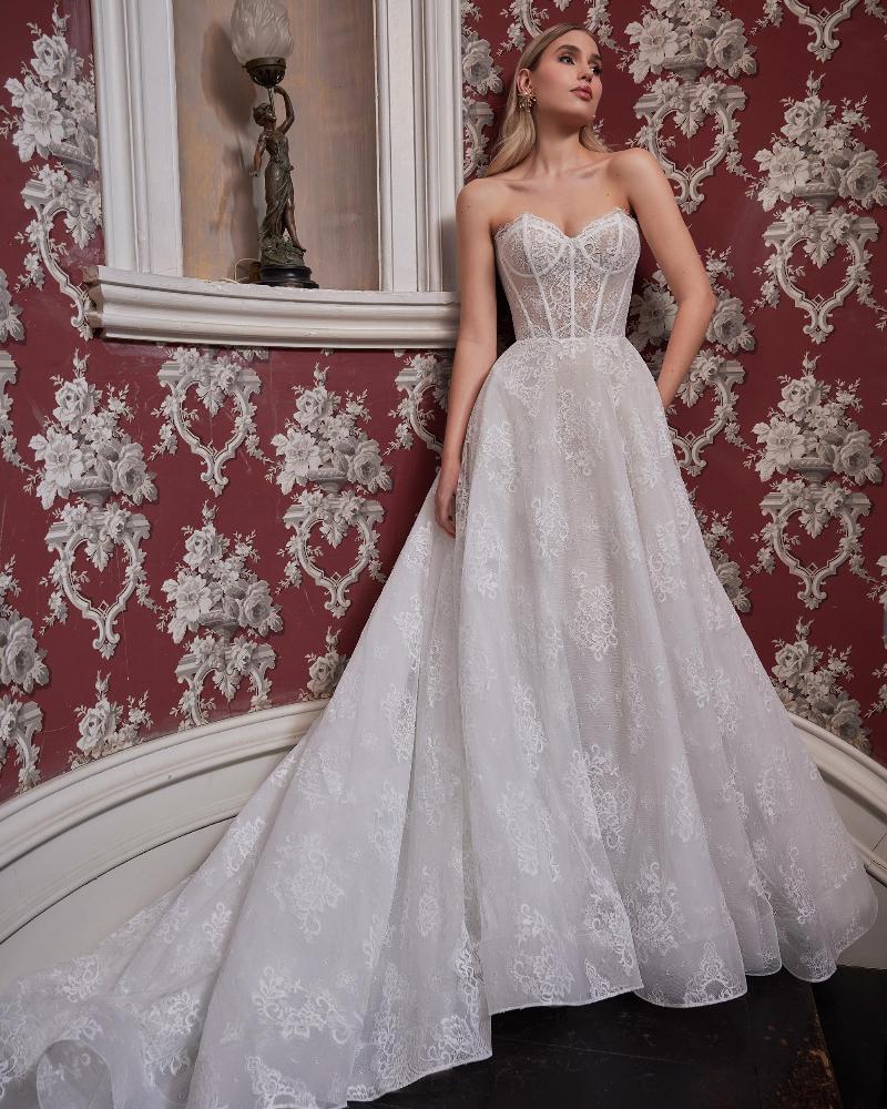 La23230 lace a line wedding dress with sweetheart neckline and long sleeves3